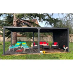 Pergola Bioclimatique Aluminium Anthracite 21,52m² + Toit Avec Lames Ovales + 1 Rideau Pour Côté 3,60m HABRITA -Mobilier De Jardin pergola bioclimatique aluminium anthracite 2152m toit avec lames ovales 1 rideau pour cote 360m habrita 5