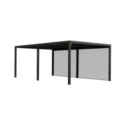 Pergola Bioclimatique Aluminium Anthracite 21,52m² + Toit Avec Lames Ovales + 2 Rideaux Pour Côté 5,98m HABRITA -Mobilier De Jardin pergola bioclimatique aluminium anthracite 2152m toit avec lames ovales 2 rideaux pour cote 598m habrita 2