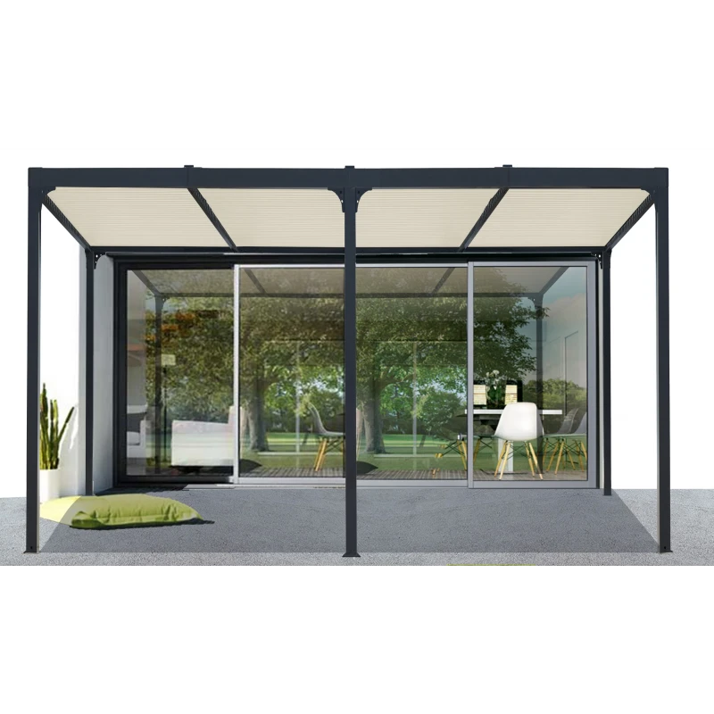 Pergola Bioclimatique Aluminium Anthracite 21,52m² + Toit Avec Lames Ovales écru HABRITA 2 Pergola Bioclimatique Aluminium Anthracite 21,52m² + Toit Avec Lames Ovales écru HABRITA – Image 2
