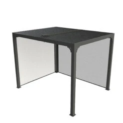 Pergola Bioclimatique Aluminium Anthracite 7,20m² Toit Avec Lames Ovales Aluminium + 2 Rideaux Gris Pour Les Côtés – HABRITA -Mobilier De Jardin pergola bioclimatique aluminium anthracite 720m toit avec lames ovales aluminium 2 rideaux gris pour les cotes habrita 4