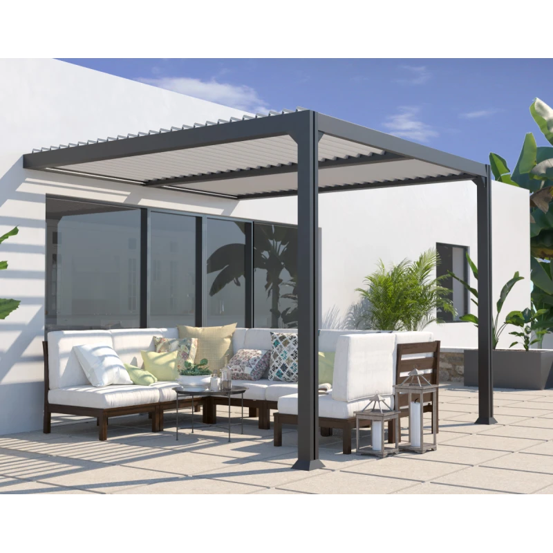 Pergola Adossée Bioclimatique 300x300cm Lames 13cm - Gris - MIAMI - Couleurs Du Monde 1 Pergola Adossée Bioclimatique 300x300cm Lames 13cm - Gris - MIAMI - Couleurs Du Monde