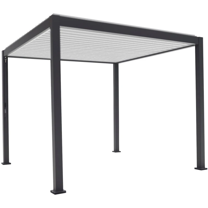 Pergola Bioclimatique Autoportante En Alu Anthracite - Lames Blanches - 3x4m Ombrea 1 Pergola Bioclimatique Autoportante En Alu Anthracite - Lames Blanches - 3x4m Ombrea