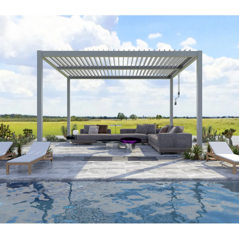 Pergola Bioclimatique Autoportante En Aluminium Gris Clair 4x4m - X-METAL 1 Pergola Bioclimatique Autoportante En Aluminium Gris Clair 4x4m - X-METAL