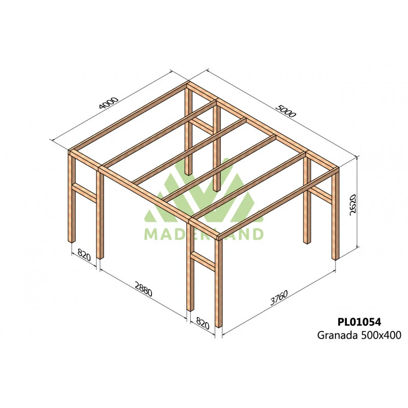 Pergola En Bois Lamellé-collé 500x400cm Granada – Maderland 2 Pergola En Bois Lamellé-collé 500x400cm Granada – Maderland – Image 2