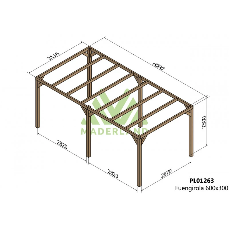 Pergola En Bois Lamellé-collé 600x300cm Fuengirola – Maderland 2 Pergola En Bois Lamellé-collé 600x300cm Fuengirola – Maderland – Image 2