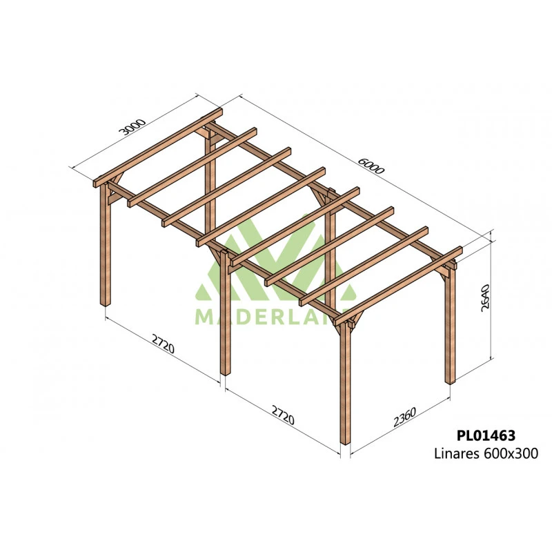 Pergola En Bois Lamellé-collé 600x300cm Linares – Maderland 2 Pergola En Bois Lamellé-collé 600x300cm Linares – Maderland – Image 2