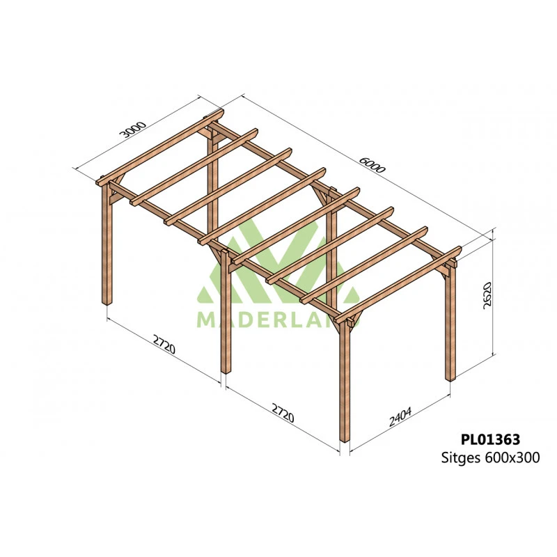 Pergola En Bois Lamellé-collé 600x300cm Sitges – Maderland 2 Pergola En Bois Lamellé-collé 600x300cm Sitges – Maderland – Image 2