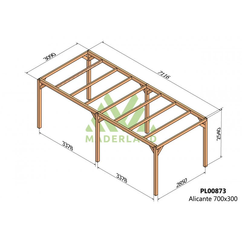 Pergola En Bois Lamellé-collé 700x300cm Alicante – Maderland 2 Pergola En Bois Lamellé-collé 700x300cm Alicante – Maderland – Image 2