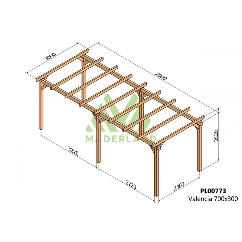 Pergola En Bois Lamellé-collé 700x300cm Valencia – Maderland 2 Pergola En Bois Lamellé-collé 700x300cm Valencia – Maderland – Image 2