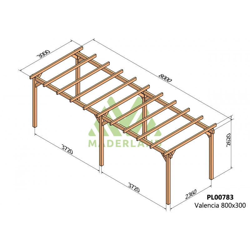 Pergola En Bois Lamellé-collé 800x300cm Valencia – Maderland 2 Pergola En Bois Lamellé-collé 800x300cm Valencia – Maderland – Image 2