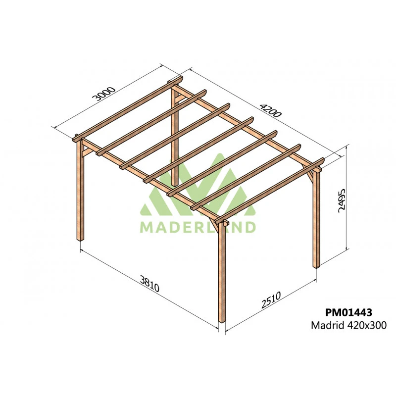 Pergola En Bois Massif Traité Autoclave 420x300cm Madrid – Maderland 2 Pergola En Bois Massif Traité Autoclave 420x300cm Madrid – Maderland – Image 2