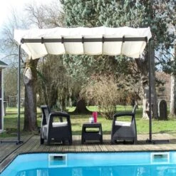 Pergola Marquise En Acier Anthracite 9m² Toile Pivotante Extensible En Polyester 200gr/m² écru - HABRITA -Mobilier De Jardin pergola marquise en acier anthracite 9m toile pivotante extensible en polyester 200grm ecru habrita 3