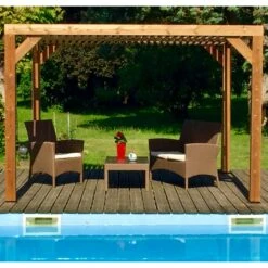 Nouvelles versions -Mobilier De Jardin pergola thermauvent 1067m en bois avec vantelles sur le toit habrita 1
