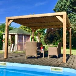 Pergola THERMAUVENT 10,67m² Toit Avec Ventelles Mobiles HABRITA -Mobilier De Jardin pergola thermauvent 1067m en bois avec vantelles sur le toit habrita 2