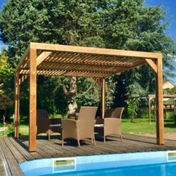 Pergola THERMAUVENT 10,67m² Toit Avec Ventelles Mobiles HABRITA -Mobilier De Jardin pergola thermauvent 1067m en bois avec vantelles sur le toit habrita 4