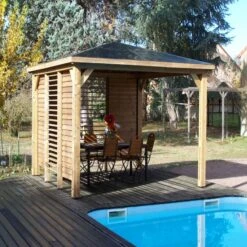 Pool House Blueterm 12,32m² Bois Thermo Chauffé + 2 Parois HABRITA -Mobilier De Jardin pool house en bois thermo traite 1232m blueterm 2 parois avec ventelles mobiles habrita 2