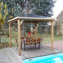 Kiosque Pool House En Bois Thermo Traité 12,32m² BLUETERM, Sans Parois - HABRITA -Mobilier De Jardin pool house en bois thermo traite 1232m blueterm sans parois habrita 2