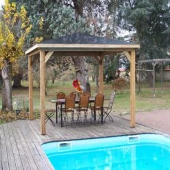 Kiosque Pool House En Bois Thermo Traité 12,32m² BLUETERM, Sans Parois - HABRITA -Mobilier De Jardin pool house en bois thermo traite 1232m blueterm sans parois habrita 3
