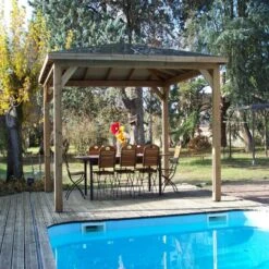 Kiosque Pool House En Bois Thermo Traité 12,32m² BLUETERM, Sans Parois - HABRITA -Mobilier De Jardin pool house en bois thermo traite 1232m blueterm sans parois habrita 4