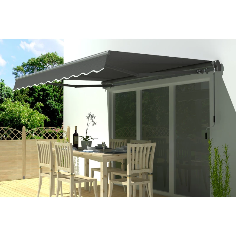 Store Banne Motorisé 350x250cm EASY Toile Polyester Grise - X-METAL 1 Store Banne Motorisé 350x250cm EASY Toile Polyester Grise - X-METAL