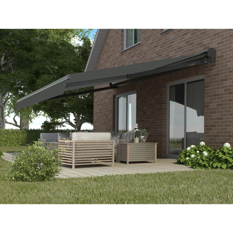 Store Banne Motorisé 395x300cm DECO Toile Polyester Grise - X-METAL 1 Store Banne Motorisé 395x300cm DECO Toile Polyester Grise - X-METAL