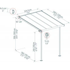 Toit De Terrasse 224x224cm En Aluminium Gris Et Polycarbonate 6mm SIERRA - Canopia By Palram -Mobilier De Jardin toit de terrasse 224x224cm en aluminium gris et polycarbonate 6mm sierra palram 1 2