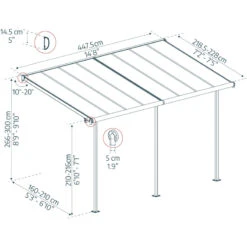 Toit De Terrasse 224x448cm En Aluminium Gris Et Polycarbonate 6mm SIERRA - Canopia By Palram -Mobilier De Jardin toit de terrasse 224x448cm en aluminium gris et polycarbonate 6mm sierra palram 1 2