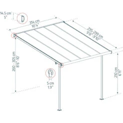 Toit De Terrasse 299x314cm En Aluminium Gris Et Polycarbonate 6mm SIERRA - Canopia By Palram -Mobilier De Jardin toit de terrasse 299x314cm en aluminium gris et polycarbonate 6mm sierra canopia by palram 3