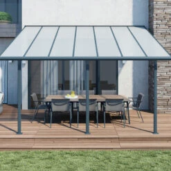 Toit De Terrasse 299x434cm En Aluminium Gris Et Polycarbonate 6mm SIERRA - Canopia By Palram -Mobilier De Jardin toit de terrasse 299x434cm en aluminium gris et polycarbonate 6mm sierra canopia by palram 3