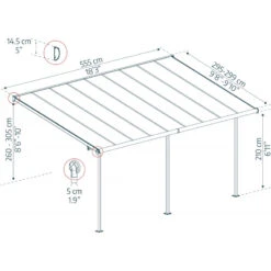 Toit De Terrasse 299x555cm En Aluminium Gris Et Polycarbonate 6mm SIERRA - Canopia By Palram -Mobilier De Jardin toit de terrasse 299x555cm en aluminium gris et polycarbonate 6mm sierra canopia by palram 2