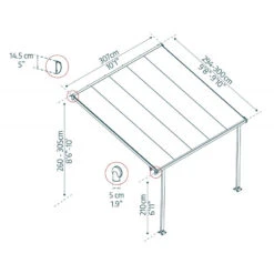 Toit De Terrasse 300x305cm En Aluminium Gris Et Polycarbonate 8mm FERIA - Canopia By Palram -Mobilier De Jardin toit de terrasse 300x305cm en aluminium gris et polycarbonate 8mm feria palram 2