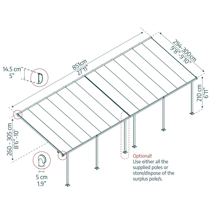 Toit De Terrasse 300x851cm En Aluminium Gris Et Polycarbonate 8mm FERIA - Canopia By Palram 3 Toit De Terrasse 300x851cm En Aluminium Gris Et Polycarbonate 8mm FERIA - Canopia By Palram – Image 3