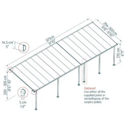 Toit De Terrasse 300x971cm En Aluminium Gris Et Polycarbonate 8mm FERIA - Canopia By Palram -Mobilier De Jardin toit de terrasse 300x971cm en aluminium gris et polycarbonate 8mm feria palram 2