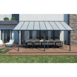 Toit De Terrasse En Aluminium Gris 3x5,46m + PC 16mm Olympia - Palram - Canopia -Mobilier De Jardin toit de terrasse en aluminium gris 3x546m pc 16mm olympia palram 2