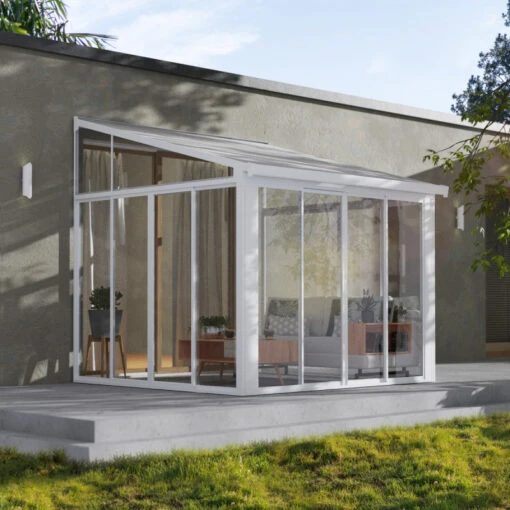 Véranda 300x305cm En Aluminium Blanc Et Polycarbonate 8mm Sanremo - Canopia By Palram -Mobilier De Jardin veranda 300x425cm en aluminium blanc et polycarbonate 8mm sanremo palram canopia